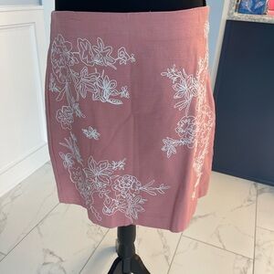 LOFT Pink Embroidered Knee Length Skirt